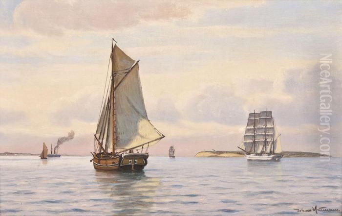 Segelschiffe Vor Der Kuste Oil Painting by Johann Neumann
