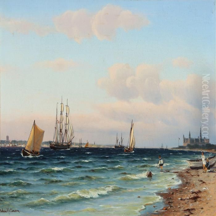 Coastal Scenery Oil Painting by Johann Neumann