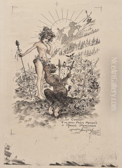 Le Cornet A Un Beau Poete Francais A Raoul Ponchon Oil Painting by Maurice Louis Henri Neumont