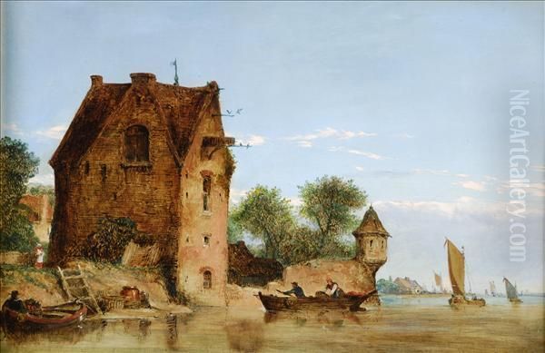 Dutch Canal Scenes Oil Painting by William Frederick Newton