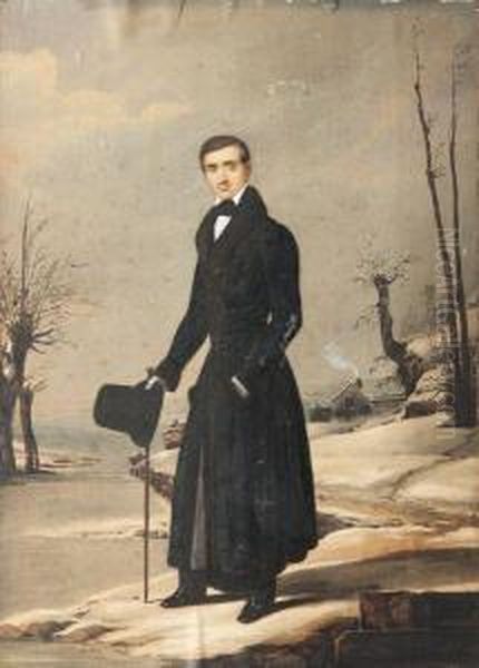 Portrait D'un Homme En Manteau Noir Dans Un Paysage D'hiver Oil Painting by Newton, Sir William John