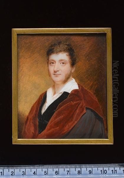 A Gentleman, Wearing Doctoral Robes Over Black Velvet Coat And White Chemise With Wide Collar. Oil Painting by Newton, Sir William John