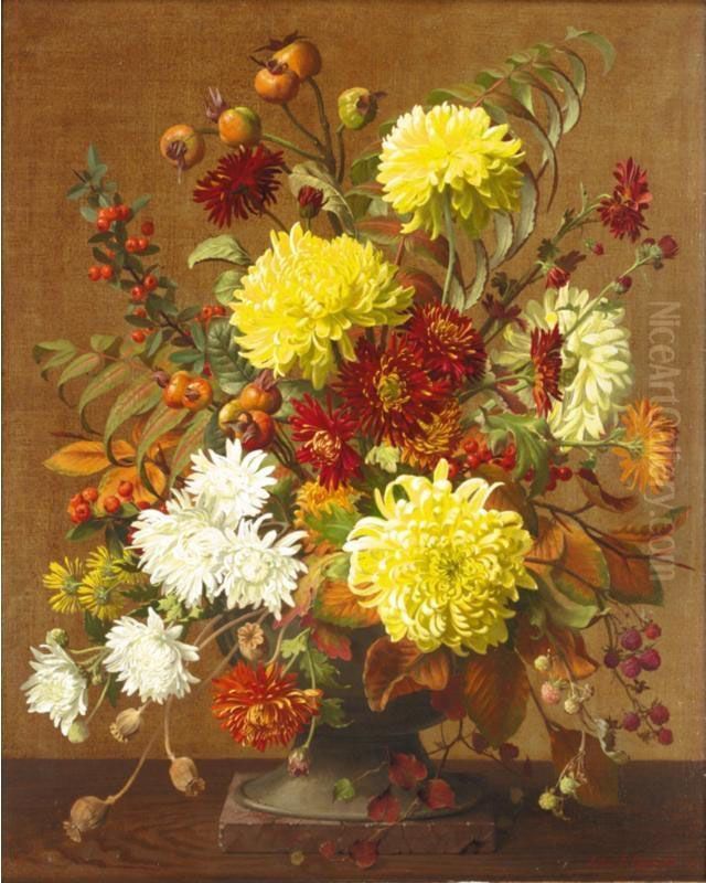 Chrysanthemums Oil Painting by John E. Nicholls