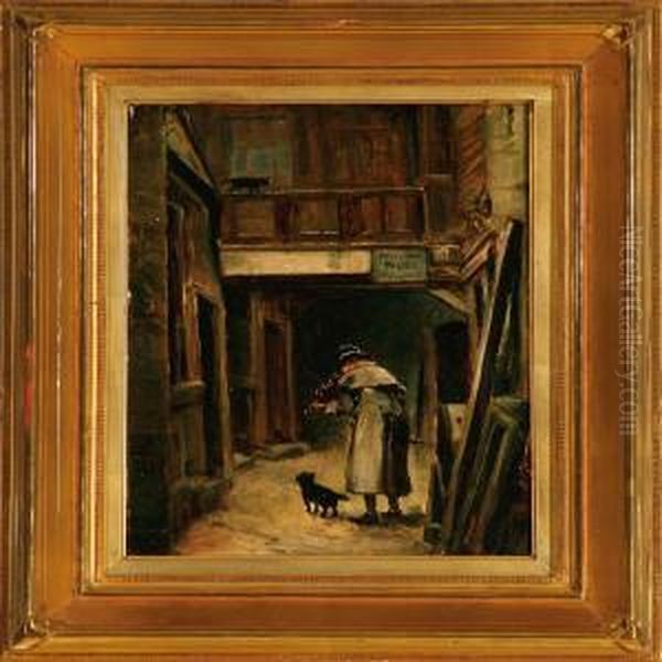 A Tramp Playing The Violin In A Passage Oil Painting by Erskine E. Nicol