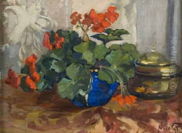 Bouquet De Geraniums. Oil Painting by Paul Nicolai