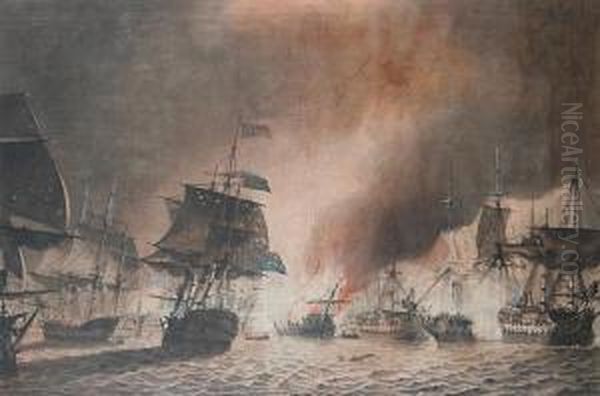 The Blowing Up Of The Orient At The Battle Ofthe Nile Oil Painting by John Harris Nicolas