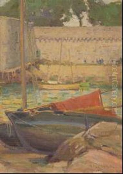 Harbour Scene Oil Painting by Archibald Frank Nicoll
