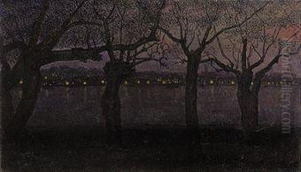 A View Of The River Waal By Night, Nijmegen Oil Painting by Jaap Nieweg