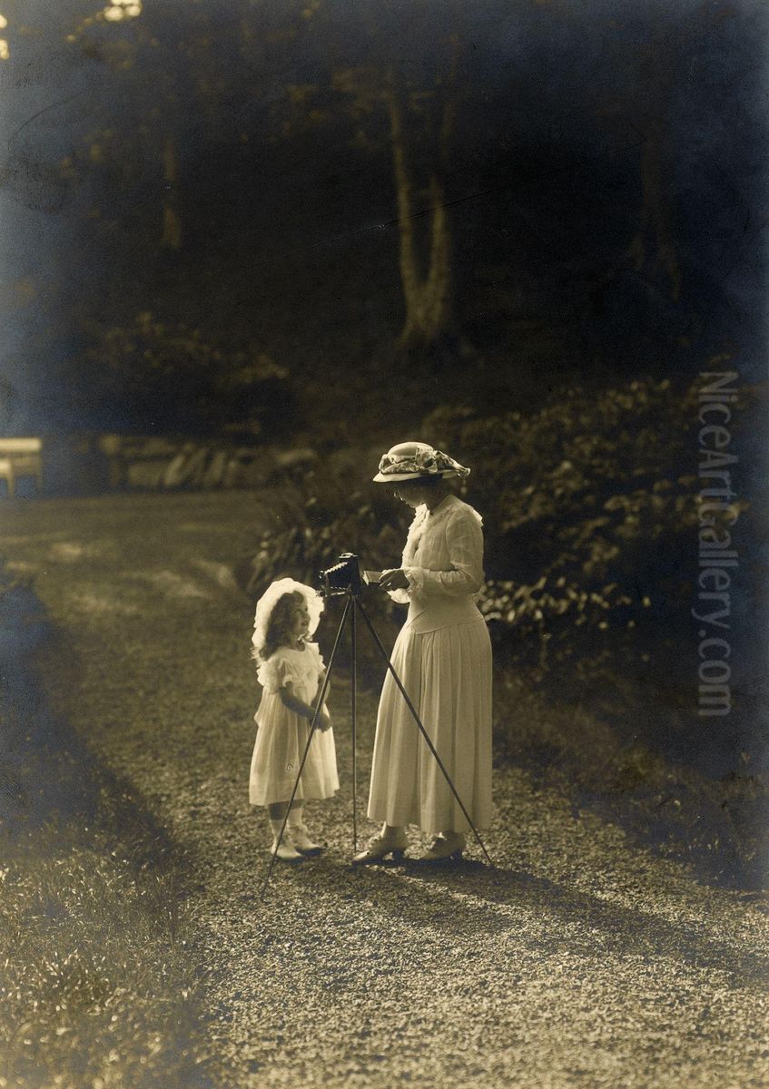 Kronprinsessan Margareta Och Ingrid Oil Painting by Johan Alfred Nilsson