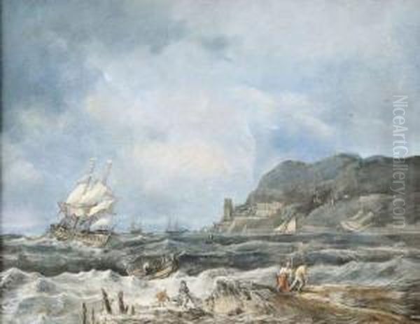 Navire Dans La Tempete Pres D'une Cote Oil Painting by Noel, Alexandre Jean