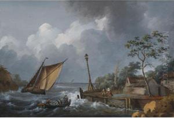 Harbour Scene With Stormy Weather Oil Painting by Noel, Alexandre Jean