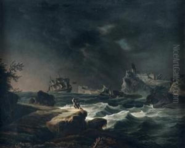 Bateau Sur Les Cotes Portugaises Sous Un Temps Gris Oil Painting by Noel, Alexandre Jean