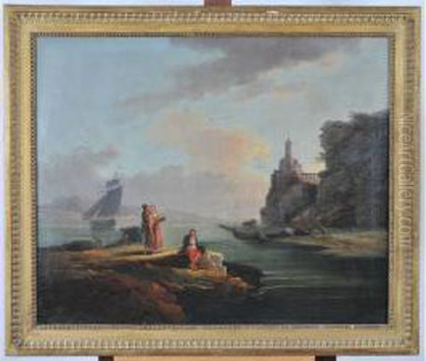 Pecheurs Sur Un Rivage Rocheux Oil Painting by Noel, Alexandre Jean