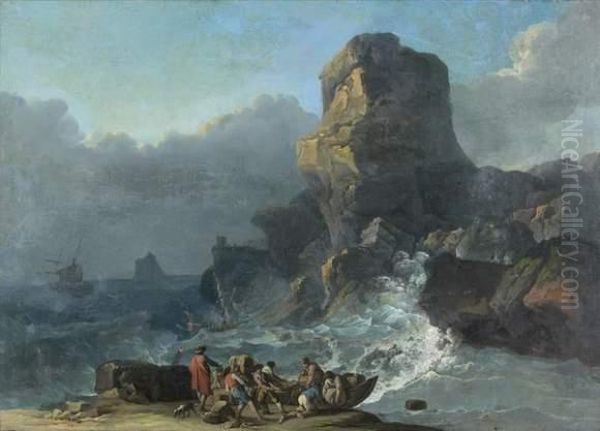 Mer Agitee Sur Une Cote Rocheuse Oil Painting by Noel, Alexandre Jean