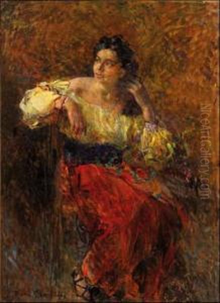 La Giovane Ciociara Oil Painting by Plinio Nomellini