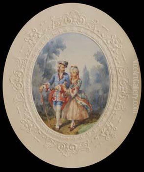 Figures Walking In TheGarden Oil Painting by Orlando Norie