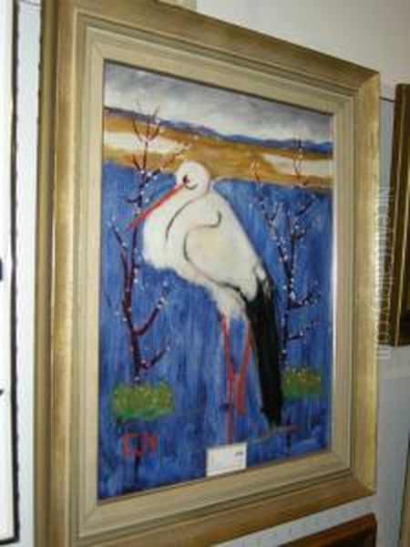Stork Oil Painting by Ernst Norlind
