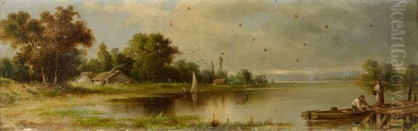 Bord De Mer Par Pleine Lune Avec Voilier Et Vapeur Oil Painting by James Northcote