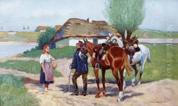 Ulan I Dziewczyna Oil Painting by Jan Nowicki