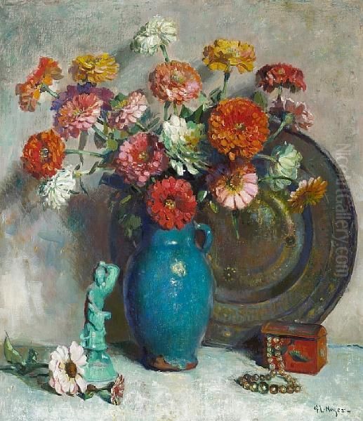 Zinnias Oil Painting by George Loftus Noyes