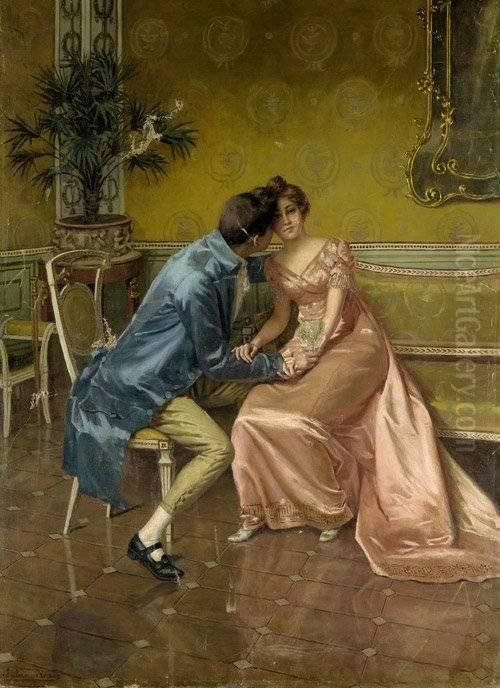 Tete-a-tete Im Gelben Salon Oil Painting by Italo Nunes Vais