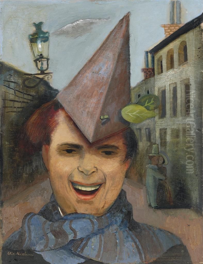 Selbstbildnis Mit Papierhut Und Blauem Schal Oil Painting by Felix Nussbaum