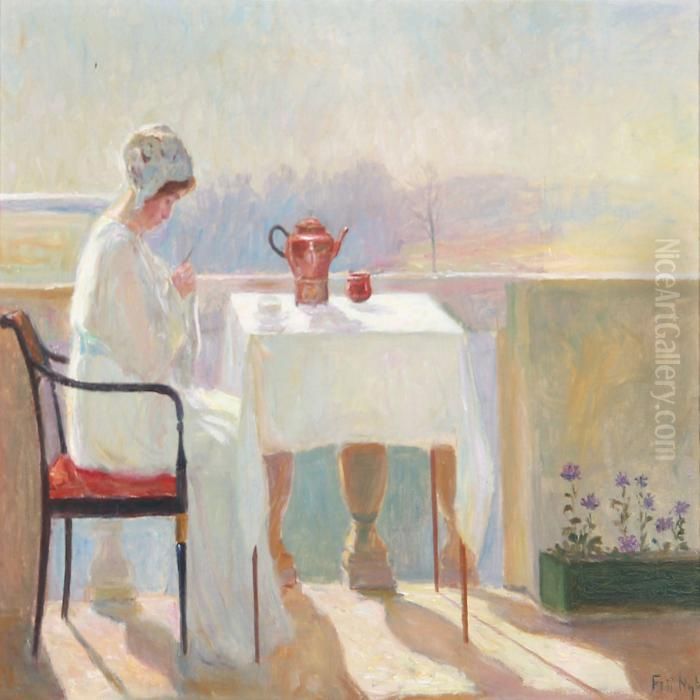 Paa Altanen Oil Painting by Poul Friis Nybo