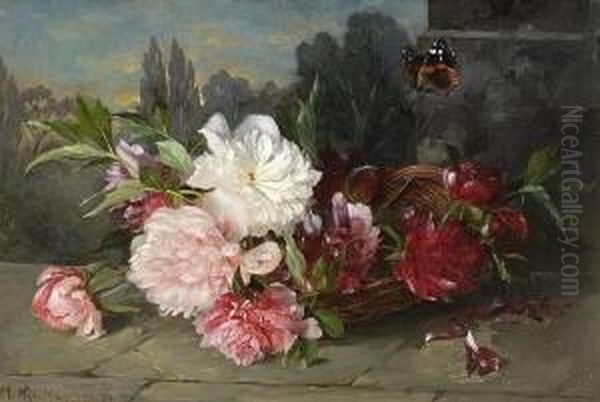 Stillleben Mit Pfingstrosen Und Schmetterling Oil Painting by Marie Nyl-Frosch