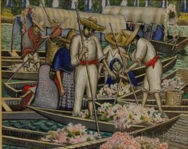 Floating Gardens/mexican Venice Oil Painting by Cecil Crawford O'Gorman