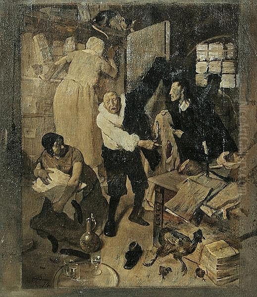 Der Zerbrochene Krug Oil Painting by Adolf Oberlander