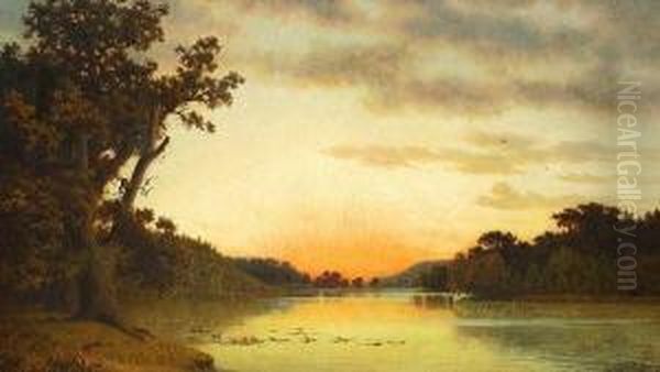 Herbstabend An Einem Markischen See Oil Painting by Eduard Ockel