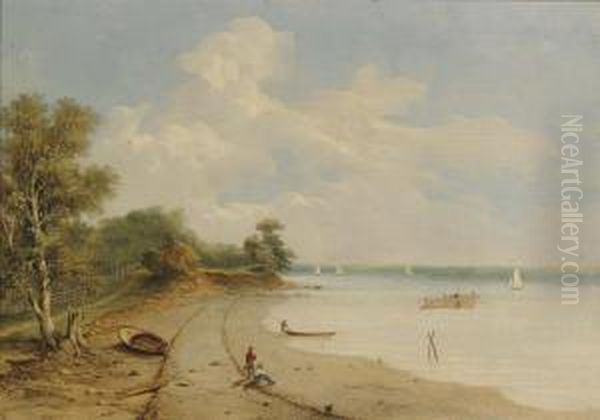 Fishing By The Hudson River Oil Painting by Walter Mason Oddie