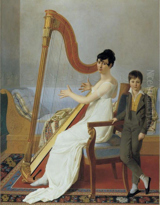 Portrait Of A Lady, Said To Be Madame Vigier And Her Son Oil Painting by Joseph Dionysius Odevaere