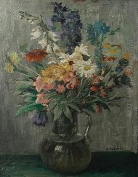 Mixed Flowers In A Jug Oil Painting by Hugo Oehme