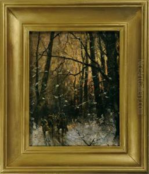 Zimowy Zwiad Oil Painting by Ryszard Okninski