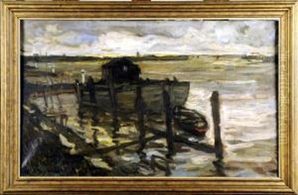 Le Chenal A Nieuwpoort Oil Painting by Auguste Oleffe