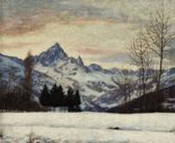 Tramonto - Il Monviso Visto Da Paesana 1914 Oil Painting by Matteo Olivero