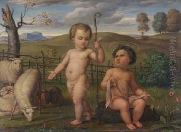 Christuskind Und Johannesknabe Oil Painting by Friedrich Olivier
