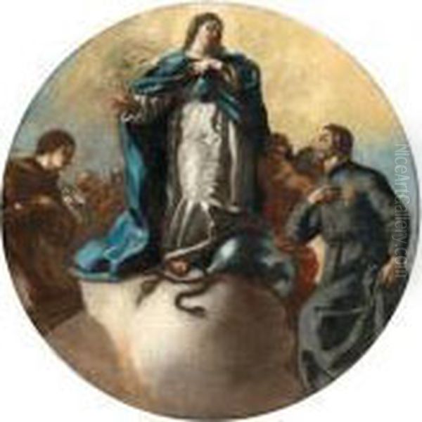Immacolata Concezione Con Sant'antonio Da Padova E San Camillo De Lellis Oil Painting by Leonardo Olivieri