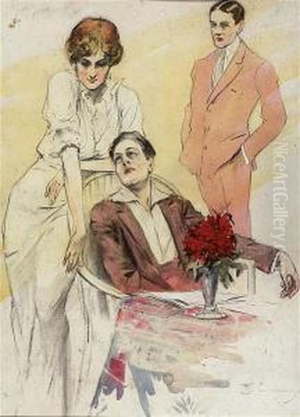 Al Caffe Oil Painting by Filippo Omegna