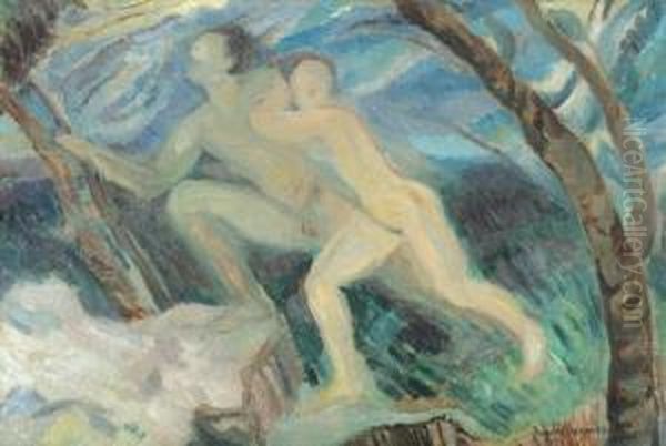 Izgonirea Din Rai Oil Painting by Juliette Orasianu