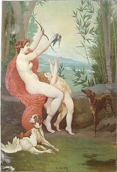 Classical Figures In A Forest By The Sea Oil Painting by Nazzareno Orlandi