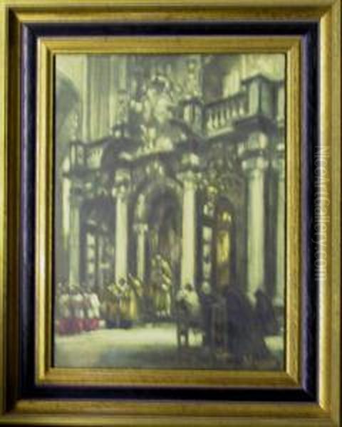 Zicht Op Het Doksaal Van De St Baafskathedraal TeGent Oil Painting by Louis Orles