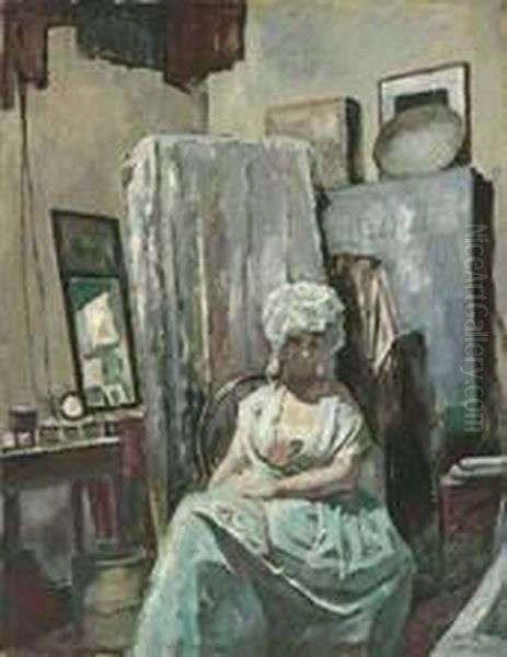 Im Atelier Bei Elektrischem Licht Oil Painting by Emil Orlik