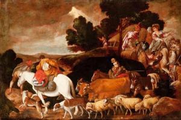 Viaje De Jacob A Canaan Oil Painting by Pedro Orrente Y O Taller