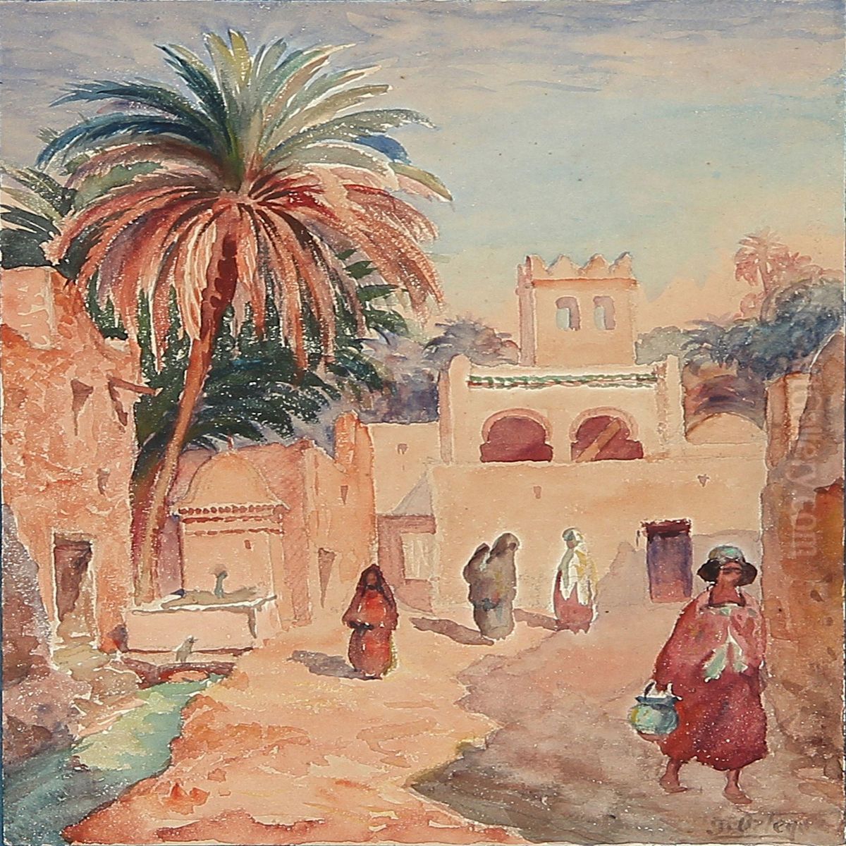 Street Life In Marrakech, Morocco Oil Painting by Jose Benito Ortega