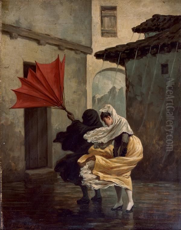 Le Coup De Vent Oil Painting by Francisco Javier Ortego Y Vereda