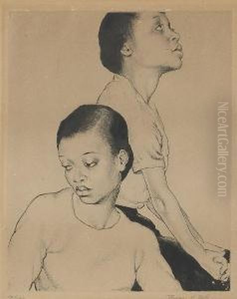 Female Double Portrait, C.1940 Oil Painting by Roselle H. Osk