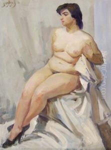 Seated Nude Oil Painting by Alexander Alexandrov Osmerkin