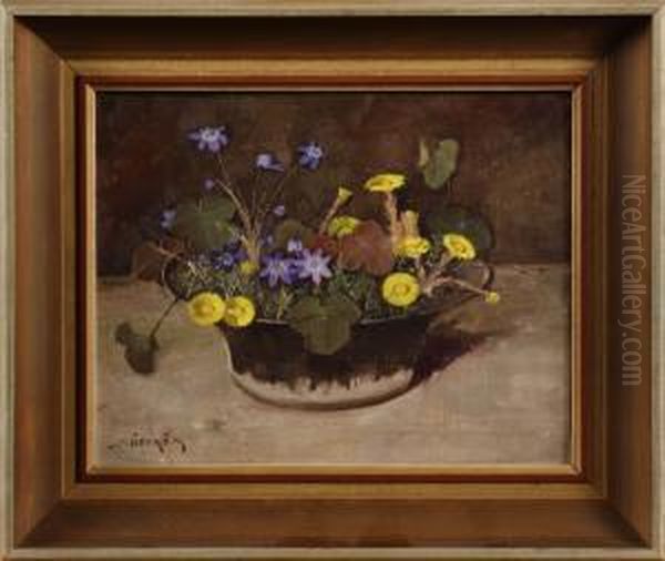 Stilleben Med Tussilago Och Blasippor Oil Painting by Arvid Ostrom